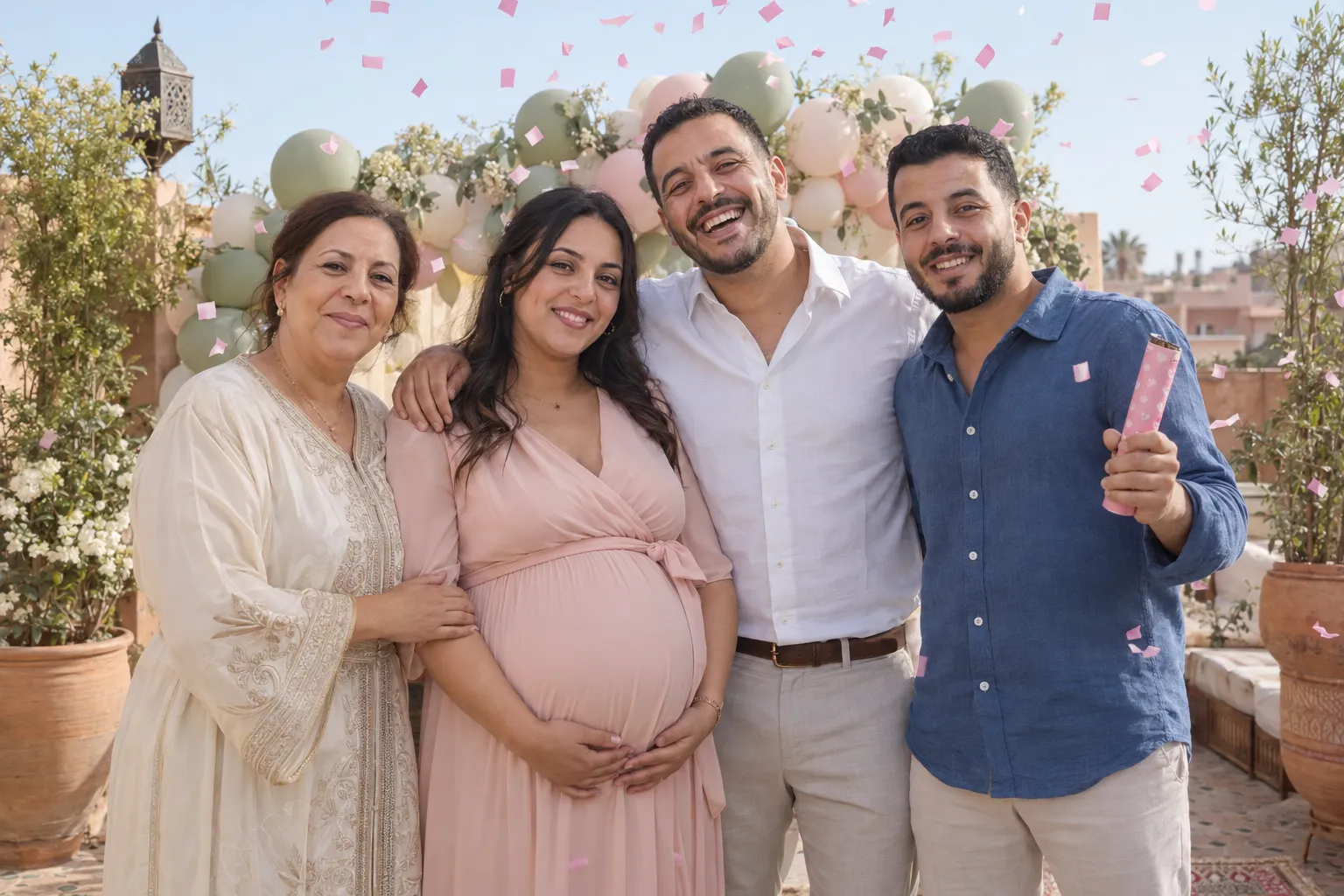 The parents-to-be celebrate their announcement with relatives