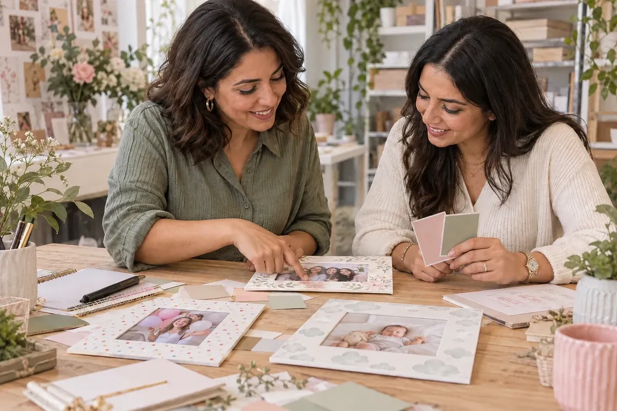 L’équipe compare les inspirations et prépare le design de la fête