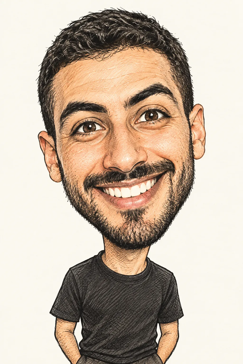 Portrait au trait fin avec hachures, façon dessin de presse