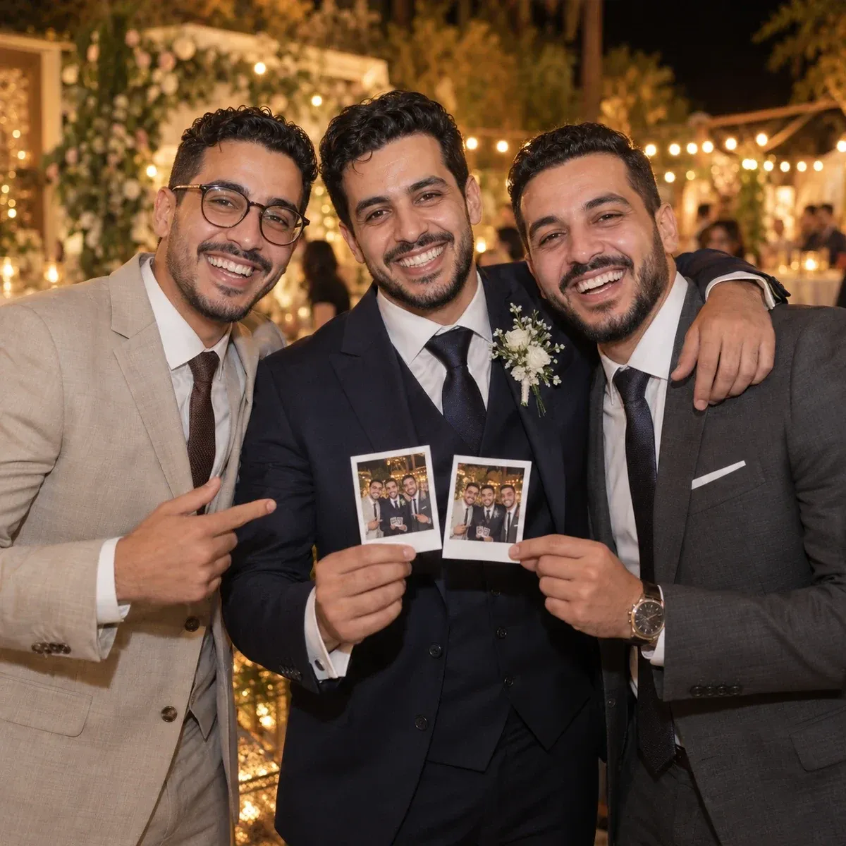 The groom and his brothers pose with their prints