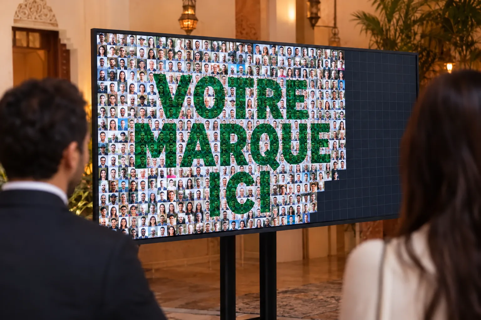 La fresque « VOTRE MARQUE ICI » se construit sur un grand écran, deux tiers des cases remplies