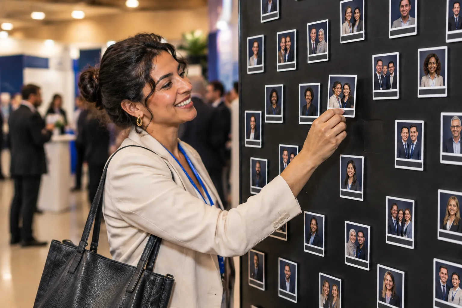 Visitor collecting her photo magnet from a magnetic display