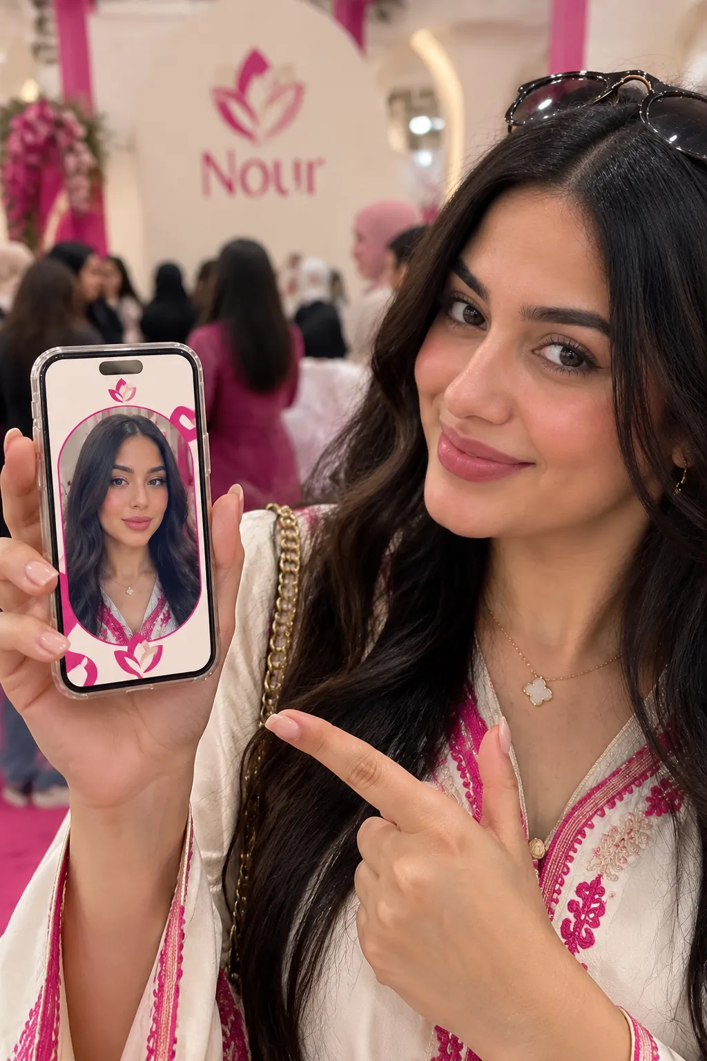 Selfie par lien — une invitée découvre son portrait IA sur son téléphone
